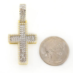 20MM 10k Yellow Gold 1.5CTW Lab Grown Baguette Diamond 6.5g 2 Layer Cross Charm