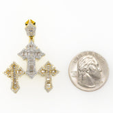 34MM 10k Yellow Gold 1.67CTW Lab Grown Baguette Diamond 10.5g Triple Cross Charm