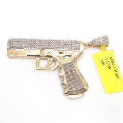 Mens 10k Yellow Gold 1CTW Natural Diamond ICED Hanging Gun Pendant 11.1gms Charm