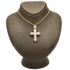 33MM 10k Yellow Gold 1.85CTW Lab Grown Baguette Diamond 8.9g Cross Pointer Charm