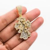 23MM 10k Yellow Gold 3CTW Lab Grown Baguette Diamond 9.7g Cross w/ 4 Cross Charm