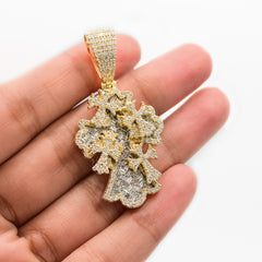 23MM 10k Yellow Gold 3CTW Lab Grown Baguette Diamond 9.7g Cross w/ 4 Cross Charm