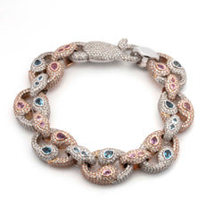 MEN'S BLUE & PINK PEARL ACCENT DIAMOND BRACELET - 10KT ROSE + WHITE GOLD & 14 CTW