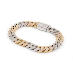MEN'S TWO TONE CUBAN DIAMOND BRACELET - 10KT YELLOW + WHITE GOLD & 7.76 CTW
