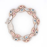 MEN'S BLUE & PINK PEARL ACCENT DIAMOND BRACELET - 10KT ROSE + WHITE GOLD & 14 CTW