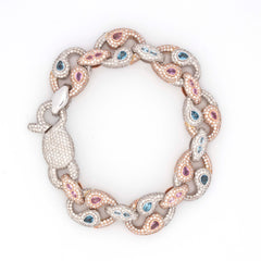 MEN'S BLUE & PINK PEARL ACCENT DIAMOND BRACELET - 10KT ROSE + WHITE GOLD & 14 CTW