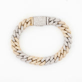 MEN'S TWO TONE CUBAN DIAMOND BRACELET - 10KT YELLOW + WHITE GOLD & 7.76 CTW