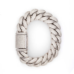 MEN'S CUBAN THREE ROW DIAMOND BRACELET - 10KT WHITE GOLD & 13.75 CTW