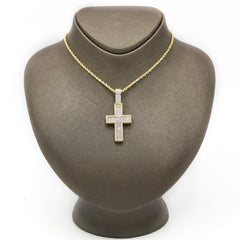 20MM 10k Yellow Gold 1.5CTW Lab Grown Baguette Diamond 6.5g 2 Layer Cross Charm