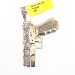 Mens 10k Yellow Gold 1CTW Natural Diamond ICED Hanging Gun Pendant 11.1gms Charm
