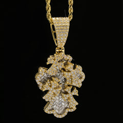 23MM 10k Yellow Gold 3CTW Lab Grown Baguette Diamond 9.7g Cross w/ 4 Cross Charm