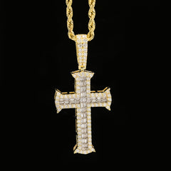 18MM 10k Yellow Gold 1CTW Lab Grown Baguette Diamond 4g Double Layer Cross Charm