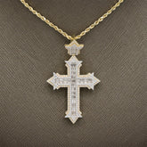 33MM 10k Yellow Gold 1.85CTW Lab Grown Baguette Diamond 8.9g Cross Pointer Charm