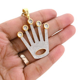 10k Yellow Gold 0.95CTW Natural Diamond Rolex Logo Pendant Illusion Set Charm 9.8gms