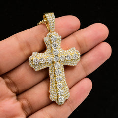 32MM 10k Yellow Gold 6.18CTW Lab Grown Diamond 13.2g Double Layer Cross Charm