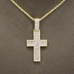 20MM 10k Yellow Gold 1.5CTW Lab Grown Baguette Diamond 6.5g 2 Layer Cross Charm