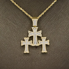 35MM 10k Yellow Gold 1.57CTW Lab Grown Diamond 8.5g Triple Cross Pointer Charm