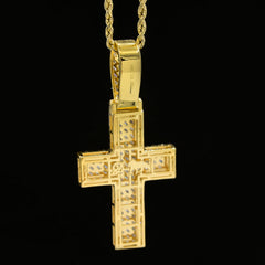 25MM 10k Yellow Gold 2.17CTW Lab Grown Baguette Diamond 10.4g Layer Cross Charm