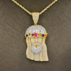 20MM 10k Yellow Gold 5.95CTW Lab Grown Diamond 12.2g Jesus Head Charm Pendant