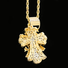 23MM 10k Yellow Gold 3CTW Lab Grown Baguette Diamond 9.7g Cross w/ 4 Cross Charm
