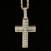 25MM 10k Yellow Gold 1.9CTW Lab Grown Baguette Diamond 8g 2 Layer Cross Charm