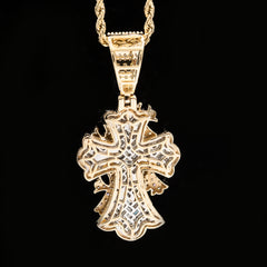23MM 10k Yellow Gold 3CTW Lab Grown Baguette Diamond 9.7g Cross w/ 4 Cross Charm