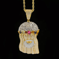 20MM 10k Yellow Gold 5.95CTW Lab Grown Diamond 12.2g Jesus Head Charm Pendant