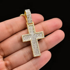 20MM 10k Yellow Gold 1.5CTW Lab Grown Baguette Diamond 6.5g 2 Layer Cross Charm
