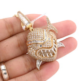 Mens Shark 5.5CTW Natural Diamond Baguette/Round Pendant 10k Yellow Gold Charm 17.9gm