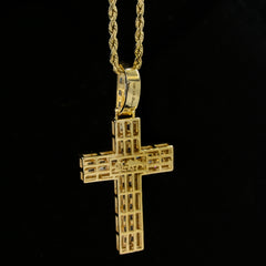 25MM 10k Yellow Gold 1.9CTW Lab Grown Baguette Diamond 8g 2 Layer Cross Charm
