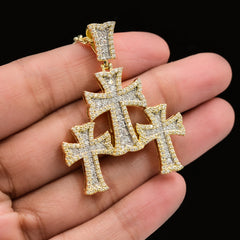 35MM 10k Yellow Gold 1.57CTW Lab Grown Diamond 8.5g Triple Cross Pointer Charm