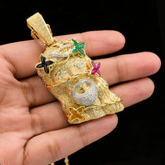 10k Yellow Gold 6.5CTW Natural Diamond Jesus Head Religious Pendant 27.7g Charm