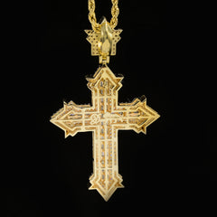 33MM 10k Yellow Gold 1.85CTW Lab Grown Baguette Diamond 8.9g Cross Pointer Charm