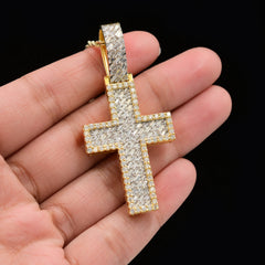 25MM 10k Yellow Gold 2.17CTW Lab Grown Baguette Diamond 10.4g Layer Cross Charm