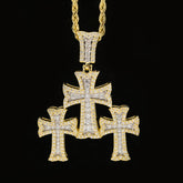 35MM 10k Yellow Gold 1.57CTW Lab Grown Diamond 8.5g Triple Cross Pointer Charm