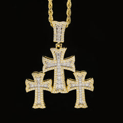 35MM 10k Yellow Gold 1.57CTW Lab Grown Diamond 8.5g Triple Cross Pointer Charm