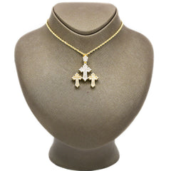 34MM 10k Yellow Gold 1.67CTW Lab Grown Baguette Diamond 10.5g Triple Cross Charm