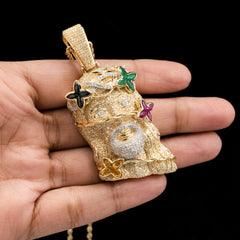 10k Yellow Gold 6.5CTW Natural Diamond Jesus Head Religious Pendant 27.7g Charm