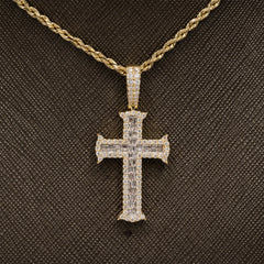 10k Yellow Gold 1CTW Lab Round/Baguette Diamond 2 Layer Cross Pendant 4g Charm
