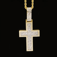 20MM 10k Yellow Gold 1.5CTW Lab Grown Baguette Diamond 6.5g 2 Layer Cross Charm