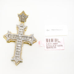33MM 10k Yellow Gold 1.85CTW Lab Grown Baguette Diamond 8.9g Cross Pointer Charm