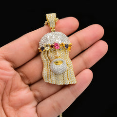 20MM 10k Yellow Gold 5.95CTW Lab Grown Diamond 12.2g Jesus Head Charm Pendant