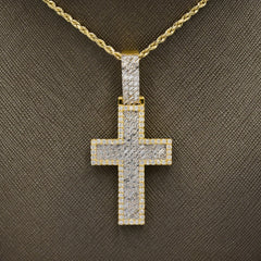 25MM 10k Yellow Gold 2.17CTW Lab Grown Baguette Diamond 10.4g Layer Cross Charm