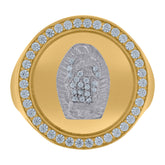 10kt Two-Tone Gold Mens Diamond-Cut Textured Initial Letter C Band Ring