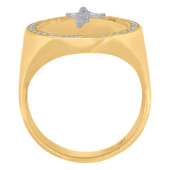 10kt Two-Tone Gold Mens Diamond-Cut Textured Initial Letter B Band Ring