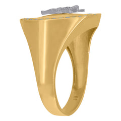 10kt Two-Tone Gold Mens Diamond-Cut Textured Initial Letter B Band Ring