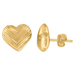 14Kt Yellow Gold Womens Textured Heart Stud Post Earrings
