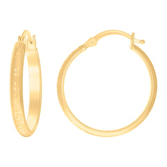 14Kt Yellow Gold Womens Greek Textured Huggie Hoop 20Mm Earrings