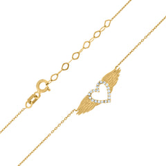 14Kt Yellow Gold Womens Cubic Zirconia Diamond-Cut Heart With Angel Wings Charm Pendant