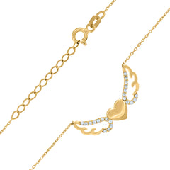 14Kt Yellow Gold Womens Cubic Zirconia Heart With Angel Wings Charm Pendant